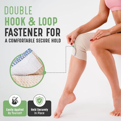 Premium Elastic Bandage Wrap (4" 6 Pack) - Hook & Loop Fasteners at Both Ends - Latex Free Hypoallergenic Compression Roll - Reusable Bandages for Waist, Legs, Elbow & Knee Wrap in Kuwait