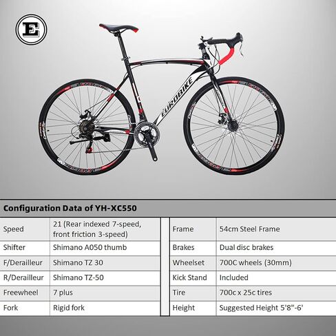 EUROBIKE YH-XC550 Road Bike for Men 54cm Frame Bicycle 700C Wheels Aluminium Rims 21 Speed Dual Disc Brake Commuter Bikes (30mm Rims) in Kuwait