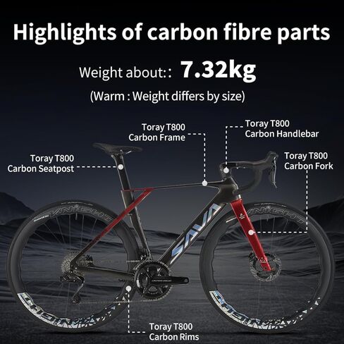 SAVADECK R9 Di2 Full Carbon Road Bike, Carbon Fiber Frame Racing Bicycle with Shimano R9270 24S Groupset, Hydraulic Disc Brakes, Ultra-Light Carbon Bike for Adults in Kuwait