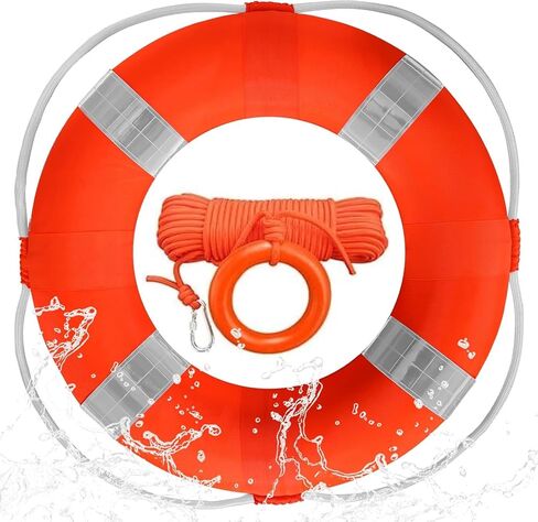 20 Inch Life Preserver Ring with Water Floating Lifesaving Rope 98.4FT Set, Swim Foam Buoy Swimming Pool Safety Throwing Ring Rope Rescue Lifeguard Wall Decoration in Kuwait