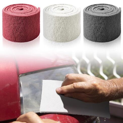 3 لفات من وسادات التنظيف الصناعية مقاس 4.72 بوصة × 6.56 قدم للجرجر، والتنظيف، والصنفرة، والتنظيف، والمزج، والتصاق سطح الطلاء، وجسم السيارة، قابلة للقص، أحمر أبيض رمادي in Kuwait