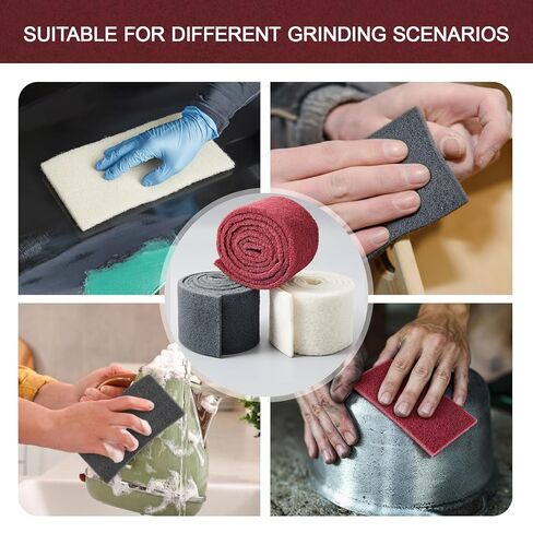 3 لفات من وسادات التنظيف الصناعية مقاس 4.72 بوصة × 6.56 قدم للجرجر، والتنظيف، والصنفرة، والتنظيف، والمزج، والتصاق سطح الطلاء، وجسم السيارة، قابلة للقص، أحمر أبيض رمادي in Kuwait