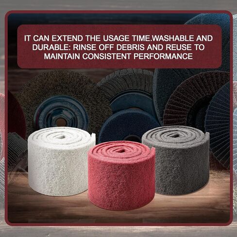 3 لفات من وسادات التنظيف الصناعية مقاس 4.72 بوصة × 6.56 قدم للجرجر، والتنظيف، والصنفرة، والتنظيف، والمزج، والتصاق سطح الطلاء، وجسم السيارة، قابلة للقص، أحمر أبيض رمادي in Kuwait