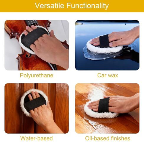 8 قطع من وسائد صوف الخراف، أداة توزيع من صوف الخراف مقاس 10.16 سم مع حزام مطاطي، وسادة وصمة عار من صوف الخراف قابلة لإعادة الاستخدام مناسبة للأثاث والأرضيات والتلميع وإزالة الشعر بالشمع والتلطيخ in Kuwait