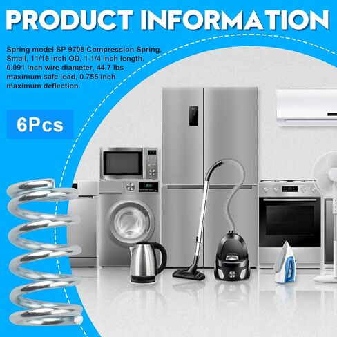 SP 9708 Compression Spring, Small, Silver, 0.091 GA x 11/16 inch x 1-1/4 inch, Tempered Wire Construction, Pack of 6 in Kuwait