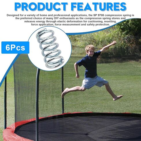 SP 9708 Compression Spring, Small, Silver, 0.091 GA x 11/16 inch x 1-1/4 inch, Tempered Wire Construction, Pack of 6 in Kuwait