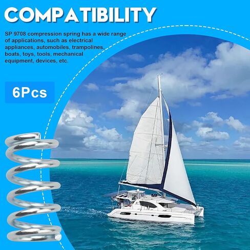 SP 9708 Compression Spring, Small, Silver, 0.091 GA x 11/16 inch x 1-1/4 inch, Tempered Wire Construction, Pack of 6 in Kuwait