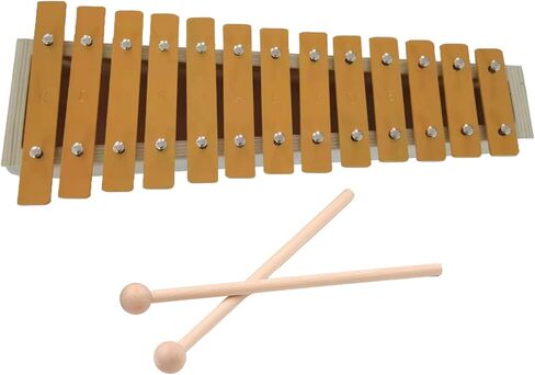 13 Notes Glockenspiel Classic Xylophone, Metal Keys Percussion Musical Rhythm Handheld Musical Instrument with 2 Wooden Beaters Mallets, Gift for Beginners Students Wood C in Kuwait