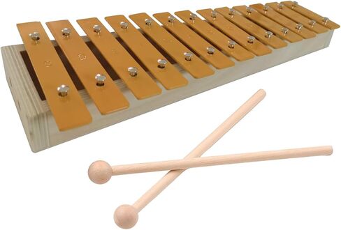 13 Notes Glockenspiel Classic Xylophone, Metal Keys Percussion Musical Rhythm Handheld Musical Instrument with 2 Wooden Beaters Mallets, Gift for Beginners Students Wood C in Kuwait