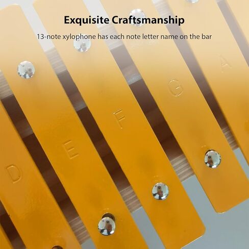 13 Notes Glockenspiel Classic Xylophone, Metal Keys Percussion Musical Rhythm Handheld Musical Instrument with 2 Wooden Beaters Mallets, Gift for Beginners Students Wood C in Kuwait