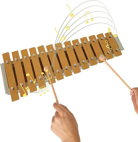 13 Notes Glockenspiel Classic Xylophone, Metal Keys Percussion Musical Rhythm Handheld Musical Instrument with 2 Wooden Beaters Mallets, Gift for Beginners Students Wood C in Kuwait