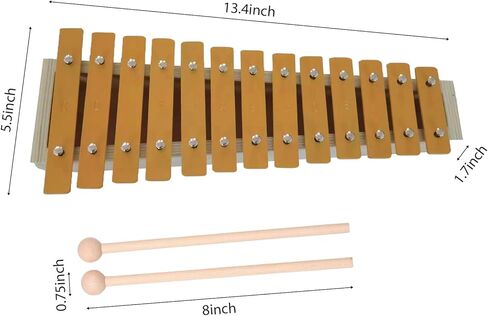 13 Notes Glockenspiel Classic Xylophone, Metal Keys Percussion Musical Rhythm Handheld Musical Instrument with 2 Wooden Beaters Mallets, Gift for Beginners Students Wood C in Kuwait