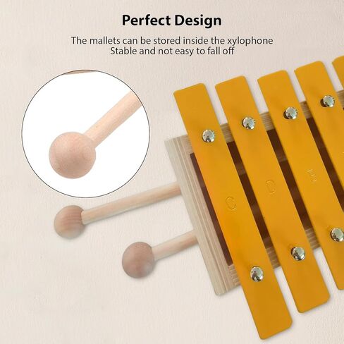 13 Notes Glockenspiel Classic Xylophone, Metal Keys Percussion Musical Rhythm Handheld Musical Instrument with 2 Wooden Beaters Mallets, Gift for Beginners Students Wood C in Kuwait