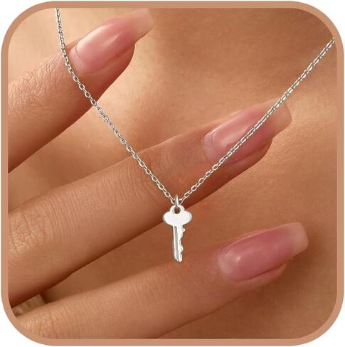 Key Pendant Necklace for Women 925 Sterling Silver Minimalist Couple Necklace 14K Gold Plated Mother Daughter Friendship Necklace Promise Choker Necklace Jewelry Birthday Christmas Gifts for Her in Kuwait