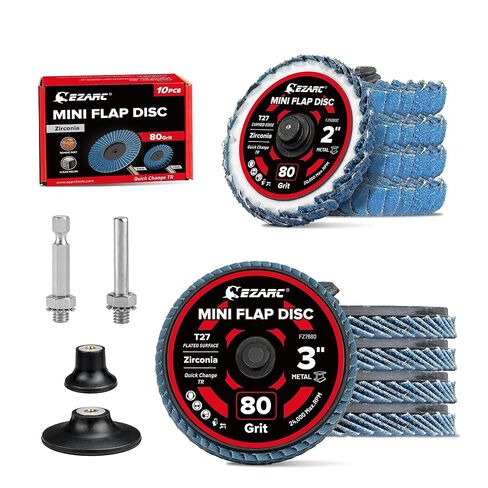 EZARC 10PCS Mixed Flap Disc Set for Die Grinder, 3" Flat & 2" Curved Zirconia Sanding Discs with Holder and 1/4" Shanks, 40 Grit Roll Lock Quick Change Grinding Wheels for Weld Rust Paint Removal in Saudi Arabia