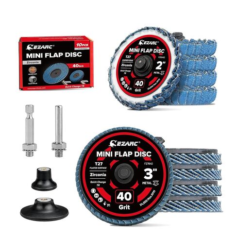 EZARC 10PCS Mixed Flap Disc Set for Die Grinder, 3" Flat & 2" Curved Zirconia Sanding Discs with Holder and 1/4" Shanks, 40 Grit Roll Lock Quick Change Grinding Wheels for Weld Rust Paint Removal in Saudi Arabia
