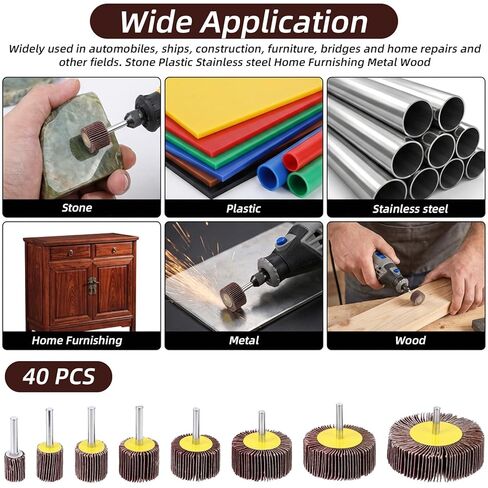 40Pcs 80 Grit Abrasive Flap Wheel Sander for Drill 1/4" Shank, Cylindrical Shape Aluminum Oxide Sanding Wheel for Metal Wood, 8 Size Drill Sanding Attachment in Kuwait