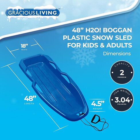 كريمة المعيشة H2O! عبوتان من رابتور بوغان - زلاجات ثلج بلاستيكية للأطفال والكبار، مزلقة لشخصين مع مقابض مدمجة وحبل سحب، أزرق in Kuwait