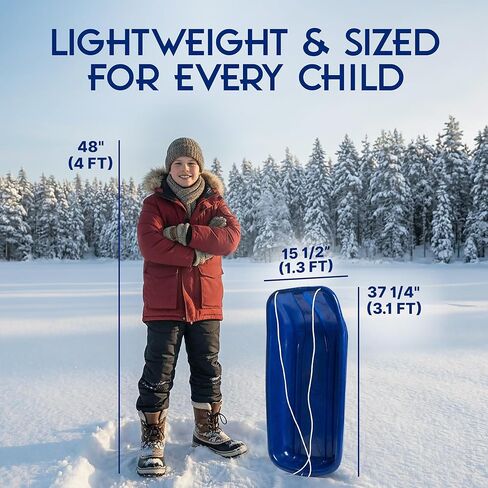 Toboggan Snow Sled for Adults & Kids, 37" Durable Toddler Toboggan Sled, with Pull Rope, Rounded Edges, Cold-Resistant, Made in North America in Saudi Arabia