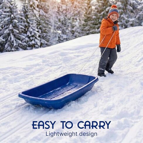 Toboggan Snow Sled for Adults & Kids, 37" Durable Toddler Toboggan Sled, with Pull Rope, Rounded Edges, Cold-Resistant, Made in North America in Saudi Arabia