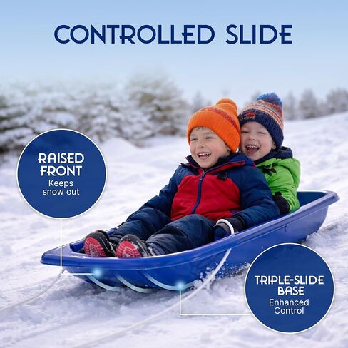 Toboggan Snow Sled for Adults & Kids, 37" Durable Toddler Toboggan Sled, with Pull Rope, Rounded Edges, Cold-Resistant, Made in North America in Saudi Arabia