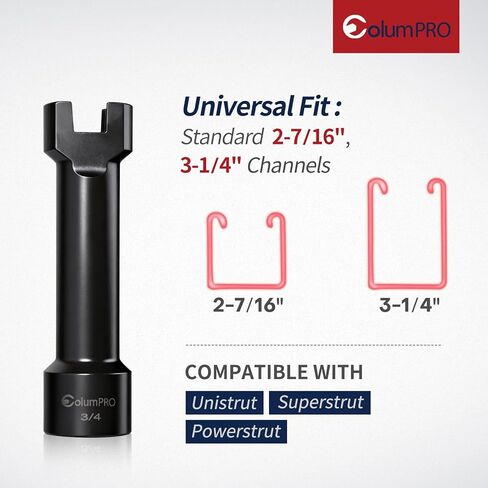 3/4" (19mm) Strut Channel Socket, 1/2" Drive Impact Socket for 1-5/8", 2-7/16" & 3-1/4" Deep Unistrut Channels, Heavy-Duty Cr-Mo Steel, 4-1/4" Length, Black Phosphate Finish in Saudi Arabia