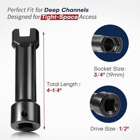 مقبس قناة تبختر 3/4 بوصة (19 مم)، مقبس صدمات محرك 1/2 بوصة لقنوات 1-5/8 بوصة، 2-7/16 بوصة و3-1/4 بوصة، فولاذ Cr-Mo عالي التحمل، طول 4-1/4 بوصة، لمسة نهائية من الفوسفات الأسود in Kuwait