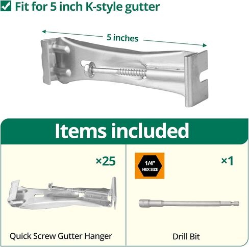 Benfar 25Pack 5 Inch Gutter Hangers with Pre-Inserted Screw Hidden K-Style Aluminum Gutter Brackets Heavy Duty Rain Hangers Rust Resistant for Repairing Sagging BR05 in Kuwait