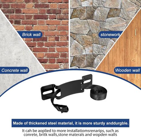 2PCS Gas Cylinder Wall Mounted Brackets, with 59 inches Safety Nylon Belt, Steel Propane Tank Holder, Heavy Duty Oxygen Nitrogen Tank Bracket for OTG Rv Water Softener - Black in Kuwait