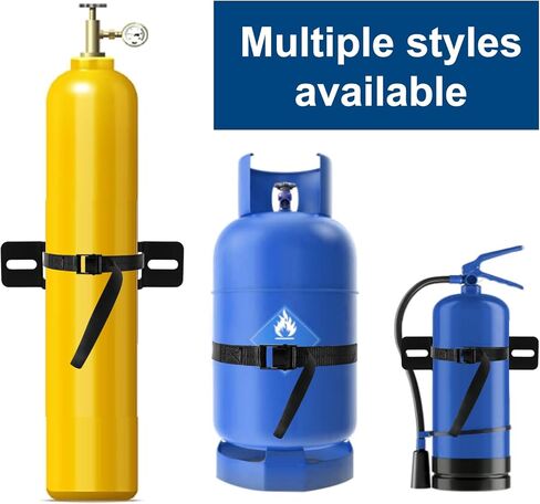 2PCS Gas Cylinder Wall Mounted Brackets, with 59 inches Safety Nylon Belt, Steel Propane Tank Holder, Heavy Duty Oxygen Nitrogen Tank Bracket for OTG Rv Water Softener - Black in Kuwait