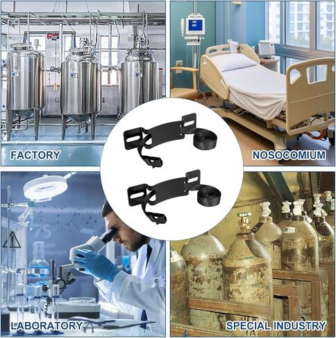 2PCS Gas Cylinder Wall Mounted Brackets, with 59 inches Safety Nylon Belt, Steel Propane Tank Holder, Heavy Duty Oxygen Nitrogen Tank Bracket for OTG Rv Water Softener - Black in Kuwait