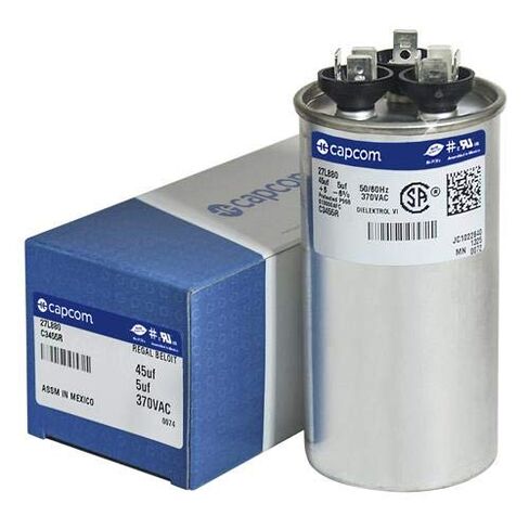 مكثف GE Genteq مستدير 45/5 فائق التوهج MFD 370 فولت 27L880 (يحل محل GE # Z97F9895 / 97F9895 القديم)، 45 + 5 MFD عند 370 فولت in Saudi Arabia