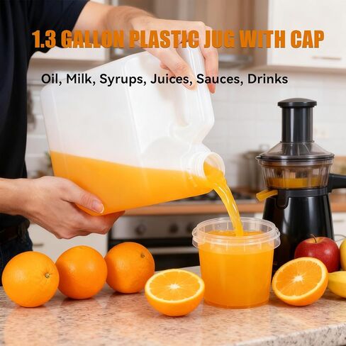 2 Pcs 1.3 Gallon Jugs with Caps Empty Plastic Gallon Containers with Lids Container Automotive Square F-Style Plastic Jug for Liquids Water Laundry Soaps Detergents Home and Commercial Use in Kuwait