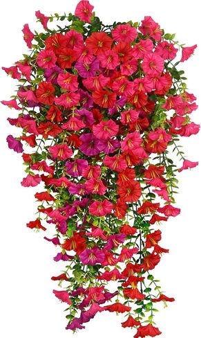 3 Pcs Artificial Hanging Flowers for Outdoors Morning Glory Artificial Flowers Spring Summer Decoration UV Resistant Blue Faux Flowers for Outdoor Planters Front Door Porch Patio Yard Decor in Kuwait