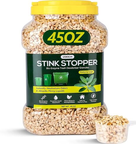 USKICH Outdoor Trash Can Deodorizer Odor Eliminator,Garbage Disposal Cleaner and Deodorizer,Plant-Based Purifying Sage Absorbing Granules for Trash Bins,Dumpster,Outdoor Waste and Garbage Cans,12 OZ in Kuwait