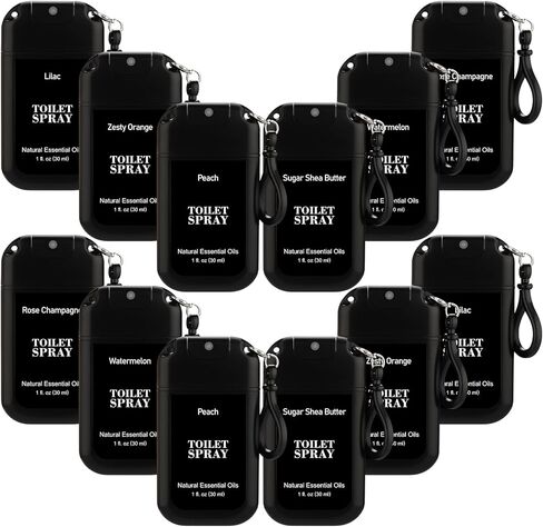 Loopeer 12 Pcs Poop Spray Keychain Each 1 Fl. oz Travel Size Toilet Spray Poop Gifts for Women Toilet Mini Air Freshener Pre-poop Odor Eliminator for Adults Bathroom Restroom Deodorizer (Black Style) in Saudi Arabia
