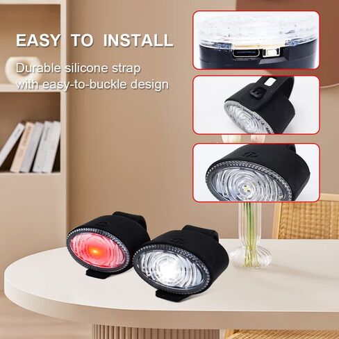 Bike Lights, USB Rechargeable Bicycle Light Set (Front & Rear), Waterproof IP44 with 3 Light Modes, 6500K Brightness, Bike Headlight and Tail Light Set for Road & Mountain Cycling (4 Pack) in Saudi Arabia
