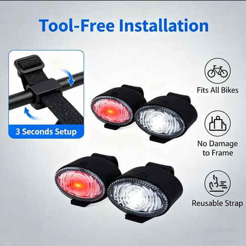 Bike Lights, USB Rechargeable Bicycle Light Set (Front & Rear), Waterproof IP44 with 3 Light Modes, 6500K Brightness, Bike Headlight and Tail Light Set for Road & Mountain Cycling (4 Pack) in Saudi Arabia