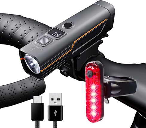 مجموعة مصابيح الدراجة الذكية - مصابيح أمامية وخلفية للدراجة تستشعر الضوء تلقائيًا، 1200 مللي أمبير في الساعة LED قابلة لإعادة الشحن، 212 لومن، مقاومة للماء IPX4، 4 أوضاع، معدات أمان سهلة التركيب لدراجات الطرق والأطفال in Kuwait