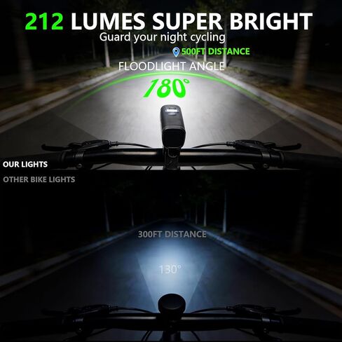 مجموعة مصابيح الدراجة الذكية - مصابيح أمامية وخلفية للدراجة تستشعر الضوء تلقائيًا، 1200 مللي أمبير في الساعة LED قابلة لإعادة الشحن، 212 لومن، مقاومة للماء IPX4، 4 أوضاع، معدات أمان سهلة التركيب لدراجات الطرق والأطفال in Kuwait