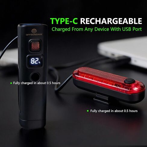 مجموعة مصابيح الدراجة الذكية - مصابيح أمامية وخلفية للدراجة تستشعر الضوء تلقائيًا، 1200 مللي أمبير في الساعة LED قابلة لإعادة الشحن، 212 لومن، مقاومة للماء IPX4، 4 أوضاع، معدات أمان سهلة التركيب لدراجات الطرق والأطفال in Kuwait