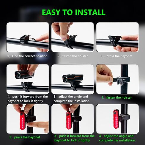 مجموعة مصابيح الدراجة الذكية - مصابيح أمامية وخلفية للدراجة تستشعر الضوء تلقائيًا، 1200 مللي أمبير في الساعة LED قابلة لإعادة الشحن، 212 لومن، مقاومة للماء IPX4، 4 أوضاع، معدات أمان سهلة التركيب لدراجات الطرق والأطفال in Kuwait