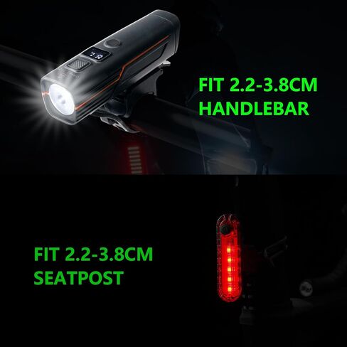 مجموعة مصابيح الدراجة الذكية - مصابيح أمامية وخلفية للدراجة تستشعر الضوء تلقائيًا، 1200 مللي أمبير في الساعة LED قابلة لإعادة الشحن، 212 لومن، مقاومة للماء IPX4، 4 أوضاع، معدات أمان سهلة التركيب لدراجات الطرق والأطفال in Kuwait