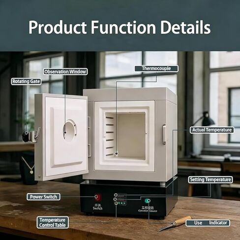 1500W Electric Sintering Melting Kiln 1150℃, Closed Muffle Furnace with Observation Window for Jewelry Making, Metal Casting, Pottery Glazing, DIY Crafts Lab Heating in Kuwait