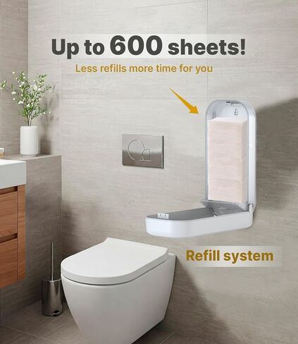 MOTIVE Shabbos Toilet Paper Dispenser, Holds up to 600 Sheets, Pre Cut Shabbos Tissue Dispenser with Lock Key, Adhesive or Drilling Compact Wall Mount, Easy Installation for Bathroom (White) in Kuwait