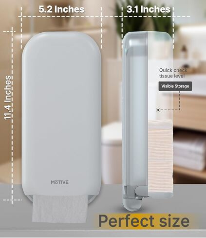 MOTIVE Shabbos Toilet Paper Dispenser, Holds up to 600 Sheets, Pre Cut Shabbos Tissue Dispenser with Lock Key, Adhesive or Drilling Compact Wall Mount, Easy Installation for Bathroom (White) in Kuwait