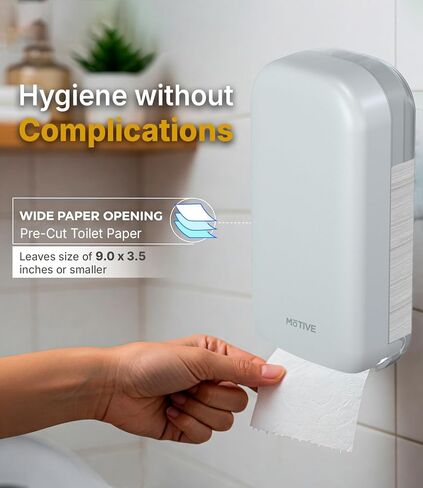 MOTIVE Shabbos Toilet Paper Dispenser, Holds up to 600 Sheets, Pre Cut Shabbos Tissue Dispenser with Lock Key, Adhesive or Drilling Compact Wall Mount, Easy Installation for Bathroom (White) in Kuwait