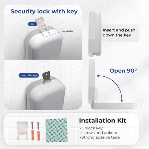 MOTIVE Shabbos Toilet Paper Dispenser, Holds up to 600 Sheets, Pre Cut Shabbos Tissue Dispenser with Lock Key, Adhesive or Drilling Compact Wall Mount, Easy Installation for Bathroom (White) in Kuwait