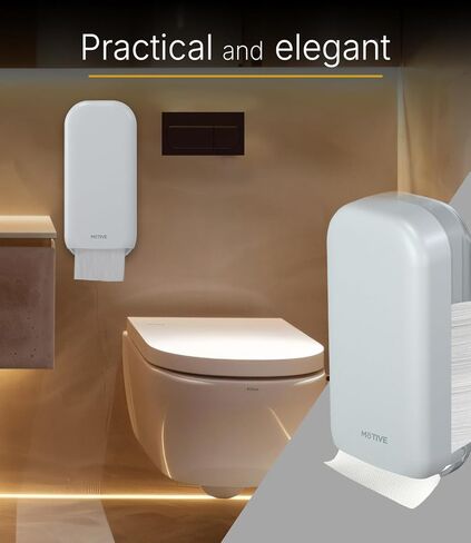 MOTIVE Shabbos Toilet Paper Dispenser, Holds up to 600 Sheets, Pre Cut Shabbos Tissue Dispenser with Lock Key, Adhesive or Drilling Compact Wall Mount, Easy Installation for Bathroom (White) in Kuwait