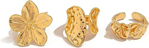 Gold Chunky Rings for Women Vintage Flower Open Statement Knuckle Ring Unique Irregular Pearl Stacking Ring Set for Women Non Tarnish Boho Rings in Saudi Arabia